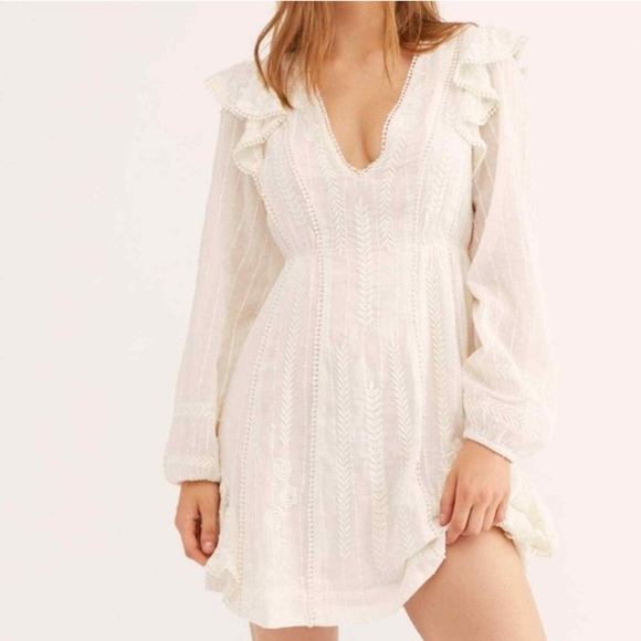 Free People Isabella Mini Ivory Long Sleeve Boho Dress 0 - Picture 1 of 12